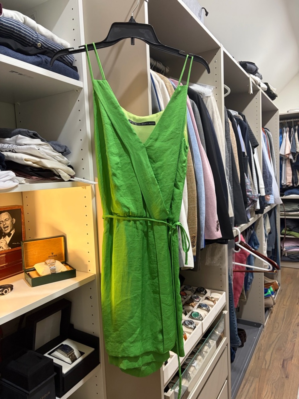 Zara Bright Green faux Wrap Dress with Tie